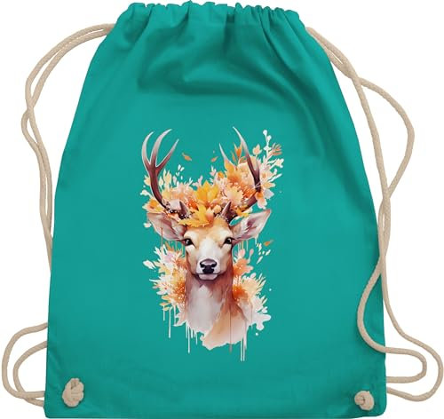 Turnbeutel Rucksack - Kompatibel mit Oktoberfest Tasche - Geschenk Hirsch Geweih I Hirschgeweih I Hirschmotiv Geschenk Jäger I Jägerin I Jagd - Unisize - Türkis - trachtenrucksack bayrische