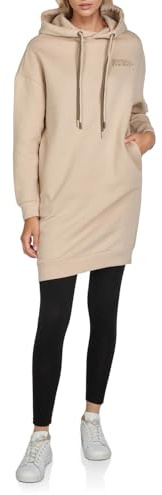 DENIMFY huvtröja dam lång överdimensionerad DFAnna huvtröja tröja sweatshirtklänning klänning klänning streetwear tryck beige svart grön S M L XL, Björk beige (60204), S