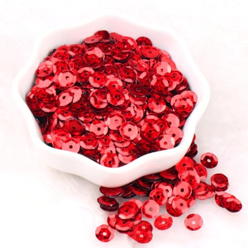 Wambere 6000 Stück Durchmesser 6mm Pailletten,Pailletten zum Basteln,Lose Pailletten Sequin mit Loch,für DIY Nähen Basteln Kunsthandwerk Schmuckherstellung Kleidungsdekoration Nagelkunst,Rot A