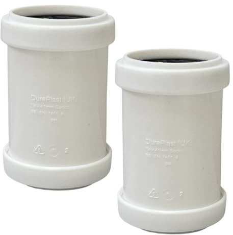 Push Fit Waste Coupling 40mm – White (Pack of 2) | Strong & Durable Plastic Connectors for Waste Pipe Systems | Tool-Free Installation | Ideal for Bathroom & Kitchen Use