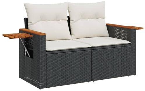 vidaXL Canapé de Jardin avec Coussins 2 Places, Siège avec Dossier, Meuble de Patio Arrière-Cour Terrasse Extérieur, Noir Résine Tressée