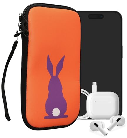 kwmobile Handytasche für Smartphones XXL - 7 - Neopren Handy Tasche Hülle Cover Case Schutzhülle - Umriss Hase Violett Koralle - 17,7 x 8,5 cm Innenmaße