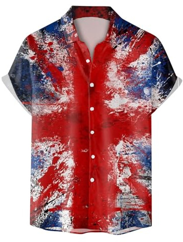 NNGOTD British Coronation Union Jack Hawaiian Shirt Beach Shirt Mens UK British Flag 3D Print Casual Button Down Beach Holiday Aloha Short Sleeve Shirt Britain Union Jack Grunge Flag Hipster Shirt