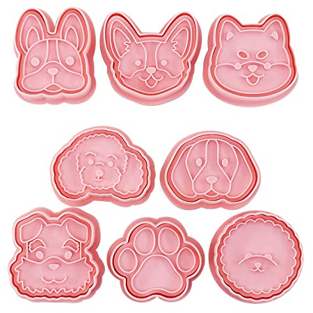 Set di formine per biscotti a forma di testa di cane, 8 pezzi, stampini per biscotti pressabili in plastica per biscotti fai da te, strumento di cottura per biscotti per la cottura in plastica