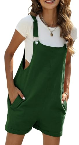 Vanchenl Salopette corte estive donna casual spalline regolabili bavaglini cotone lino tuta con tasche