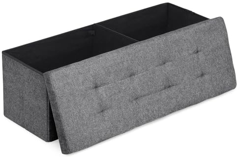 Athena Collection 43 Storage Ottoman Bench Folding Bench with 130L Hidden Storage, Large End of Bed Bench Linen Foot Rest Stool Chest with Flipping Lid for Living Room, Bedroom, Entryway, Dark Gray