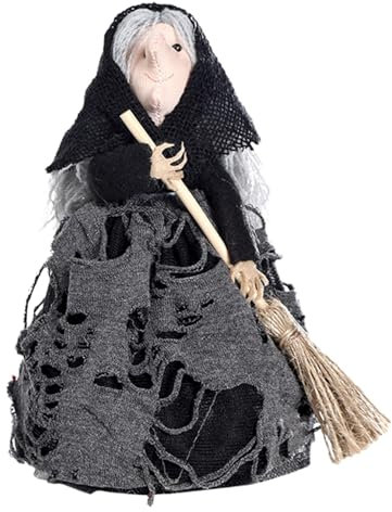 Witch Broom Halloween Doll - Realistic Vivid Witch Decoration | Spooky Halloween Prop for Festive Decor | Ideal for Haunted House and Party Settings
