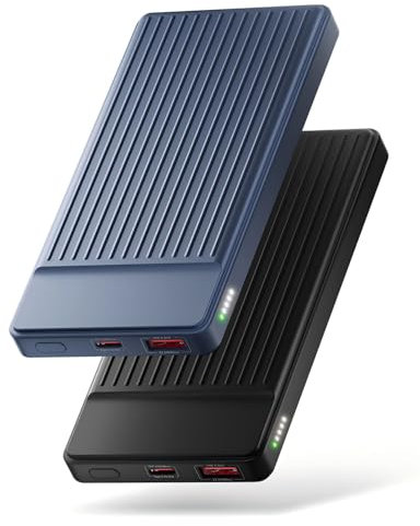 Power Bank 22.5W,2 Piezas 10000mAh Bateria Externa Carga Rapida,Bateria Portatil PD3.0 QC4.0 Cargador Portatil,USB C Entrada & Salida Powerbank para iPhone Samsung Huawei Xiaomi - Negro