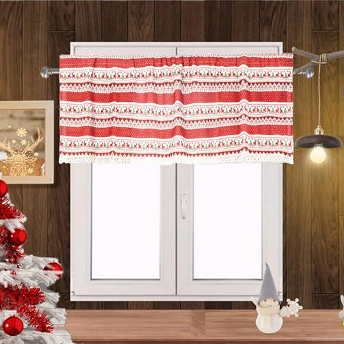 Whoiy Küchengardine Halbverdunkelnde 1 Stück Modern 61 cm Höhe, Scheibengardine Küche Leinen Rot Weihnachten Stores Gardinen Wohnzimmer Landhaus 61x137cm