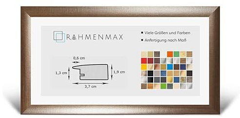 RahmenMax® Toskana Bilderrahmen Bildmaß 38x98 cm zum Aufhängen/Maßanfertigung möglich/MDF Posterrahmen in Nussbaum dunkel Dekor mit Acrylglas klar/Puzzle Rahmen