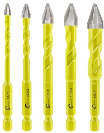 SANLEETEK Set di Trapano Eccentriche - Set Punte in Carburo per Legno Plastica Muratura Piastrelle di Ceramica Calcestruzzo Marmo 5pezzi 5/6/8/10/12mm, Codolo Esagonale a Cambio Rapido