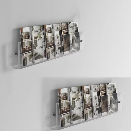 Zeitschriftenständer aus transparentem Acryl, zur Wandmontage, für Wohnzimmer, A3, A4, A5, A6, Prospekthalter, Umschlag, Ordner, Organizer, ideal für Zuhause, Büro oder Schule, 80 cm, 2 Stück
