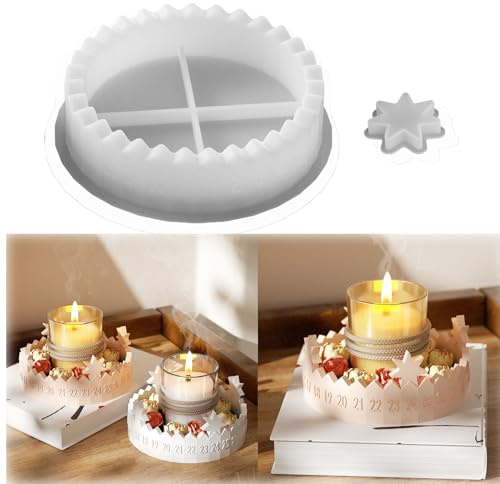 Silikonformen Gießformen Adventskranz, Weihnachten Gießform Adventskalender Kerzenhalter, DIY Kerzenform Weihnachts Silikonform, Gipsformen zum Gießen Geschenk für Weihnachten (1-31)