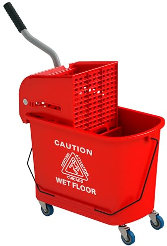 HOMCOM Cubo de Fregona con Ruedas Sistema de Escurridor Capacidad de 20 L/21,2 qt Cubo de Fregar con Asa de Transporte para Doméstico y Comercial Rojo