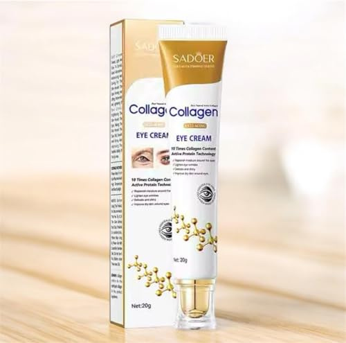 SADOER Kollagen Augencreme 20g – Anti-Falten & Anti-Aging Pflege gegen Augenringe, Tränensäcke & feine Linien – feuchtigkeitsspendend, nicht fettend – für Frauen & Männer