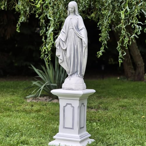 FABRIQ Madonna sur colonne 63 cm - Figurine de saint en pierre coulée - 16 kg - Décoration religieuse de jardin et de maison - Résistant aux intempéries et au gel