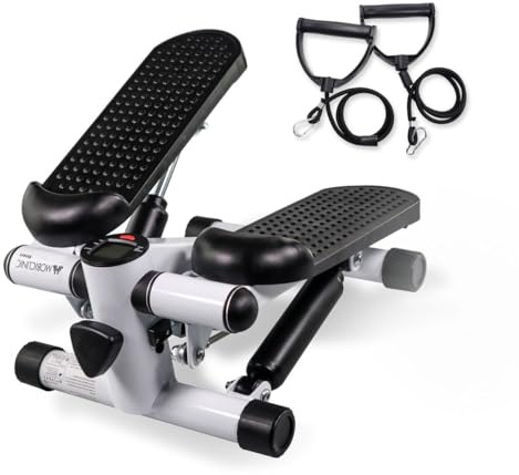 Mobiclinic® Fitness, Stepper, 2 en 1, Cuerdas de Resistencia, Multifunción, Brazos y piernas, Pantalla LCD, Carga 100 kg, Compacto, Gym casa, Altura Ajustable