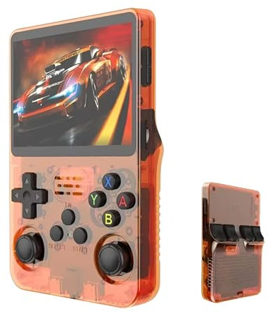 R36s Console de jeu portable rétro, écran IPS de 3,5, stockage de 128 Go, batterie de 3000 mAh, plus de 17 000 jeux, violet (orange)