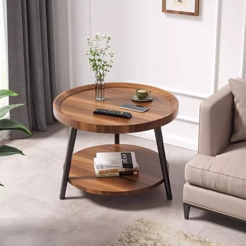 Table basse en noyer – ronde, en bois, rustique – Table centrale pour salon – Petite table basse – Table basse