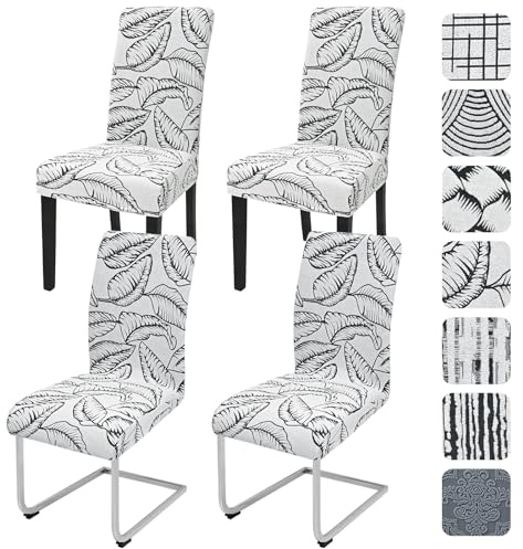Alishomtll Stretch Stuhlhussen 4er Set Jacquard Stuhlbezug für Schwingstühle Universal Esszimmerstühle Bezug Waschbar Abnehmbar Stühle Schutz für Küche Bankett Hochzeit Party (Laub, 4pcs)