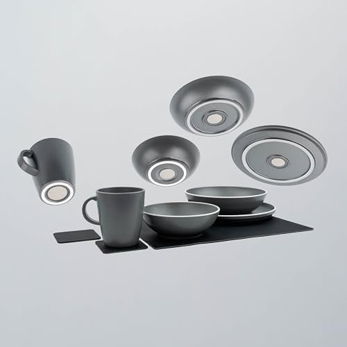 silwy® Magnet-Geschirrset DOLOMIT GREY – 11-teiliges Kunststoffgeschirr im STONEtouch-Design | Für Wohnmobil, Camping & Boot | Klapperfrei & bruchsicher| inkl. Nano-Gel-Matte & Pads (Grey)