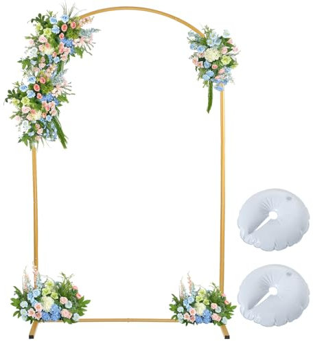 Sfondo ad arco per matrimonio, 2,2 m, in metallo, per cerimonie nuziali, feste di compleanno, baby shower, cabina fotografica, giardino, decorazione floreale a palloncino (oro, 1,2 x 2,2 m)