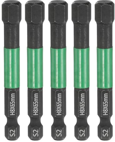 sourcing map 5pcs H8 Flat Hex Head Screwdriver Bit 8mm Metric Tip 1/4 Hex Shank 65mm (2.6) Long Magnetic Hexagonal Screw Drill Bit Wrench Black Phosphate S2 Steel Power Driver Socket