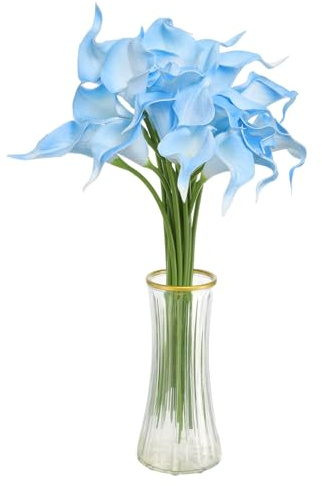 sourcing map 20pcs Artificial Calla Lily Fake Silk Flowers Bouquet Real Touch for Home Garden Wedding Party Decoration, Light Blue
