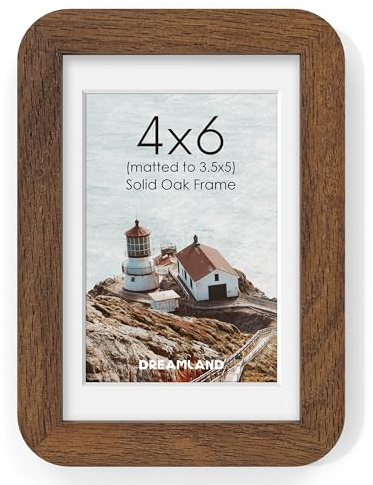 Dreamland 4x6 Picture Frame with Mat for 3.5x5, USA-Sourced Natural Oak Wood Photo Frames with Resistant Plexiglass, 4 x 6 Handcrafted Round Corner Gallery Wall Frames for Art Photo and Prints, Walnut