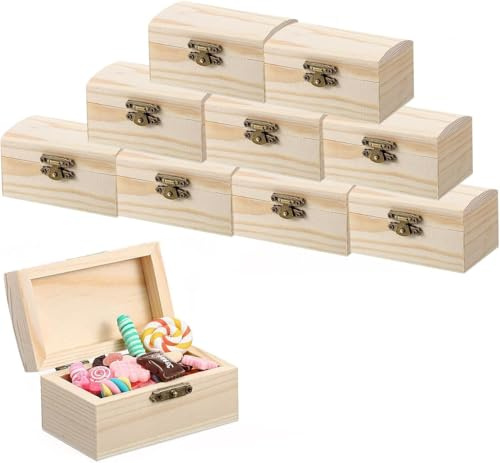 Yitobici Holzkiste Klein,holzschatulle,kleine holzkiste,Hölzernes Schatztruhe Box, Rechteckige Holzschatzkiste, Mini Schatztruhe aus Holz, Bastelset Basteln, zur Aufbewahrung und Dekoration, 10 Stück