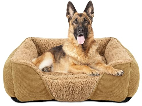 JOEJOY Extra Large Dog Sofa Bed, Waterproof Lamb Fleece PP Cotton XL Dog Bed With Nonskid Bottom, Washable Bed For Large Labrador, German Shepherd, 89x64x23cm(Brown)