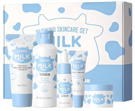Milk Skincare Set for Kids,Beauty Gift Sets for Teenage Girls,Milk Skin Care Sets & Kits,Glowing Facial Kits for Women with Cleanser,Toner,Serum,Cream,Eye Cream,Deep Hydrating,Smoothing(5PCS) (StyleA)
