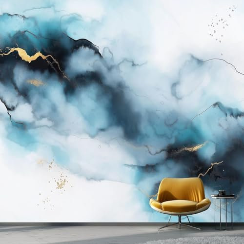 Carta Da Parati In Tessuto Non Tessuto 200 x 140 cm Poster Gigante Design Fotomurale, Arte Moderna Pittura A Inchiostro Strutturata Carte Da Parati Murali Per Camera Da Letto Soggiorno, Blu Oro