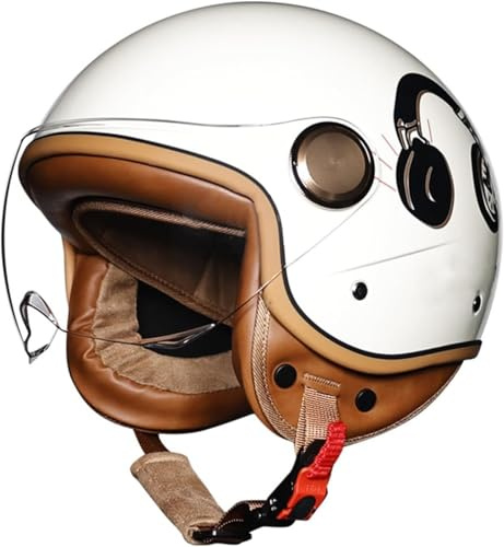 Casco Moto Vintage Semi-Aperto In ABS Casco Scodella Leggero Per Scooter/Cruiser, Fodera In Traspirante, Caschi Motorino Vintage EPS Antishock, Fibbia Rapida Unisex 55-62Cm 2,L