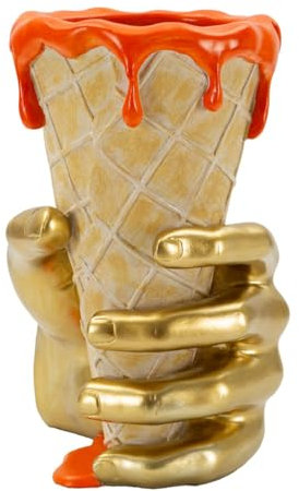 Deko-Handvase Glamy Orange-Gold, Eiswaffel-Design, 26cm Höhe, Kunstharz-Skulptur