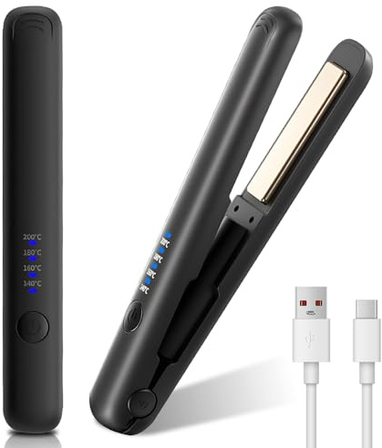 Mini Piastra per Capelli Senza Fili, Piastra e Arricciacapelli Portatile 2 in 1 Piastra da Viaggio per Capelli con 4 Temperature Mini Piastra Capelli Ricaricabile USB per Stili Ricci e Lisci