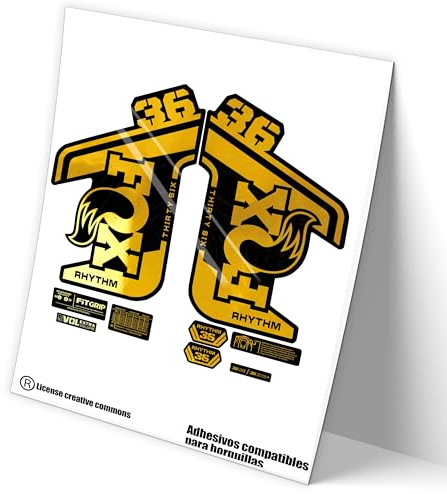 Ref: VP455 Aufkleber, kompatibel mit FOX 36 Gabel RHYTHM 2021-22 MTB, Sticker, Aufkleber, Aufkleber für Mountainbikes, (verchromtes Gold)