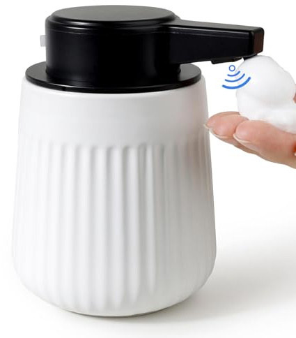 Bosilunlife Seifenspender Automatisch, 300ml Elektrischer Seifenspender mit Sensor Infrarot, No Touch Sensor Automatischer Schaumseifenspender, USB Wiederaufladbar für Küchen, Bad - Streifen Weiß