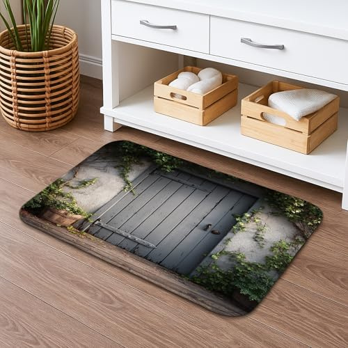 Tapete de baño rústico de secado rápido para puerta, tapete decorativo antideslizante de hiedra verde vintage, tapete de baño lavable de franela para baño, inodoro, baño, decorativo, 20 x 32 pulgadas