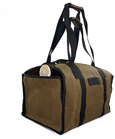 Borsa per Legna da Ardere Borsa Tote Portalegna con Manici e Tracolla Imbottita per Un Facile Trasporto(Khaki)