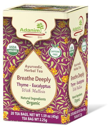 Adanim Bio Organic Thyme Eucalyptus Mullein Tea Thyme Leaves Caffeine Free Herbal Tea Thyme Leaf Tea Natural Kosher 20 Tea Bags