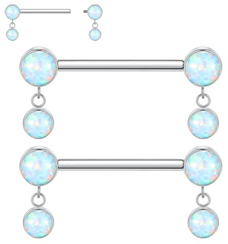 AROWRO Piercing per capezzolo in titanio, unisex, con pietra trasparente, chiusura a vite, 4 pezzi, Titanio