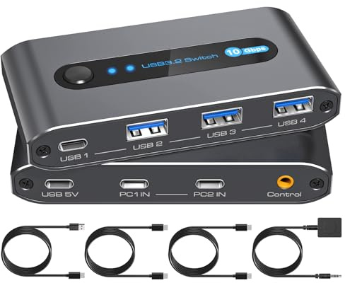 PVBCTCSID USB 3.2 Switch 2 Computers Share 4 USB Devices Supports USB C Input for Keyboard Mouse Scanner Printer with Desktop Controller