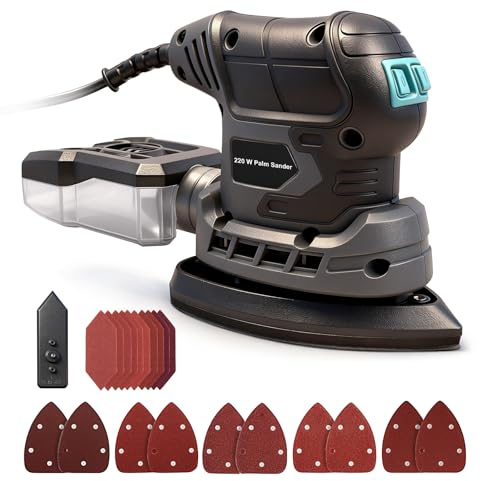 Bluemars 220W Mouse Detail Sander, Compact Handheld Sander for Wood, Drywall & Floors, Dust Collection Box with Vacuum Adaptor, 20 Sanding Sheets, 3m Power Cable