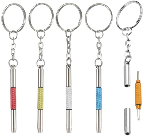 JJUNW Lot de 5 mini tournevis pour lunettes, 3 en 1 en acier inoxydable avec porte-clés, outil de réparation de lunettes d'horloger (5 couleurs)