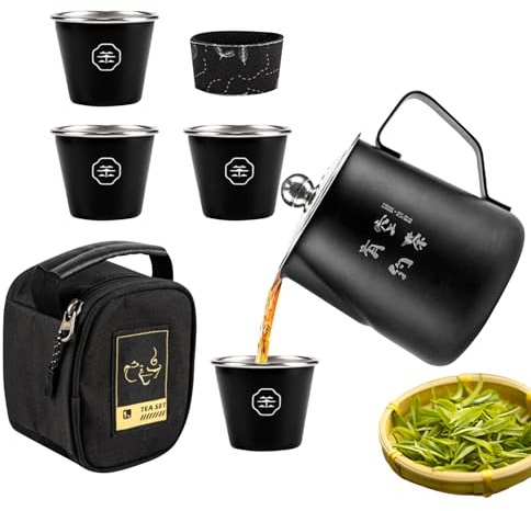 Zyntora Service à thé de voyage, théière et tasse,Théière de voyage en acier inoxydable 304 | Accessoires de service à thé résistants aux hautes températures, ensemble de tasses à avec bouilloire