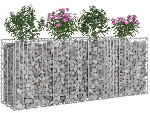 vidaXL Hochbeet Gabione 2 Stück Silber 200 x 50 x 80 cm, Gartenzaun, Rechteckige Außenzaun, Sichtschutz Schilder, langlebiges Zaunmaterial für Landschaften und Pr
