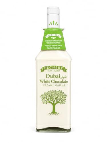Pechery Licor de Crema de Chocolate Blanco Estilo Dubai, con Pistachos Tostados Macerados, 17% Vol, 70cl