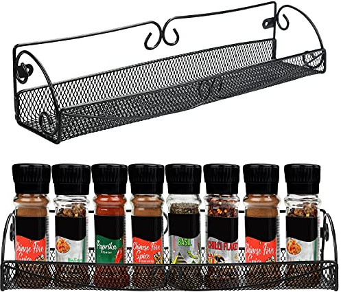 BELLE VOUS Mensola Porta Spezie da Appendere Nero (2pz) - Portaspezie Salvaspazio Porta Barattoli Cucina a 1 Livello - Porta Spezie da Parete per Barattoli e Condimenti da Dispensa - Dispenser Spezie