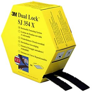 3M SJ354X Dual Lock in einer Spendebox, 2 x 5 m, 300 Stück vorgestanzt, schwarz 1-er Pack | 40 Köpfe/cm², Innenbereich, Spendebox, 300 Stück vorgestanzt, Schwarz 1-er Pack